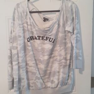 Grey/white camo off the shoulder sweatshirt